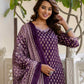 Cotton Blend Printed Lace Straight Kurta with Pant & Dupatta
