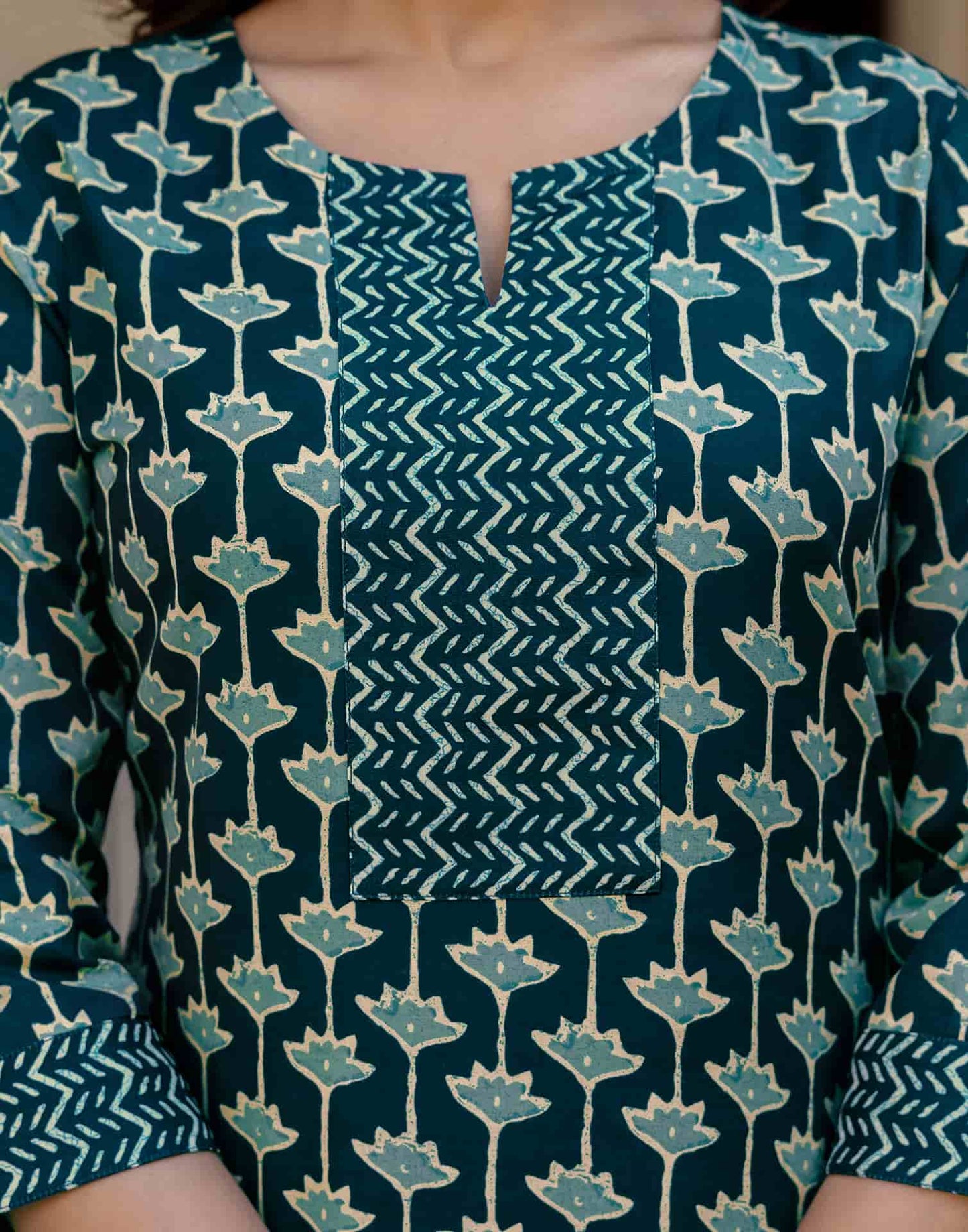 Cotton Blend Printed Lace Straight Kurta with Pant & Dupatta