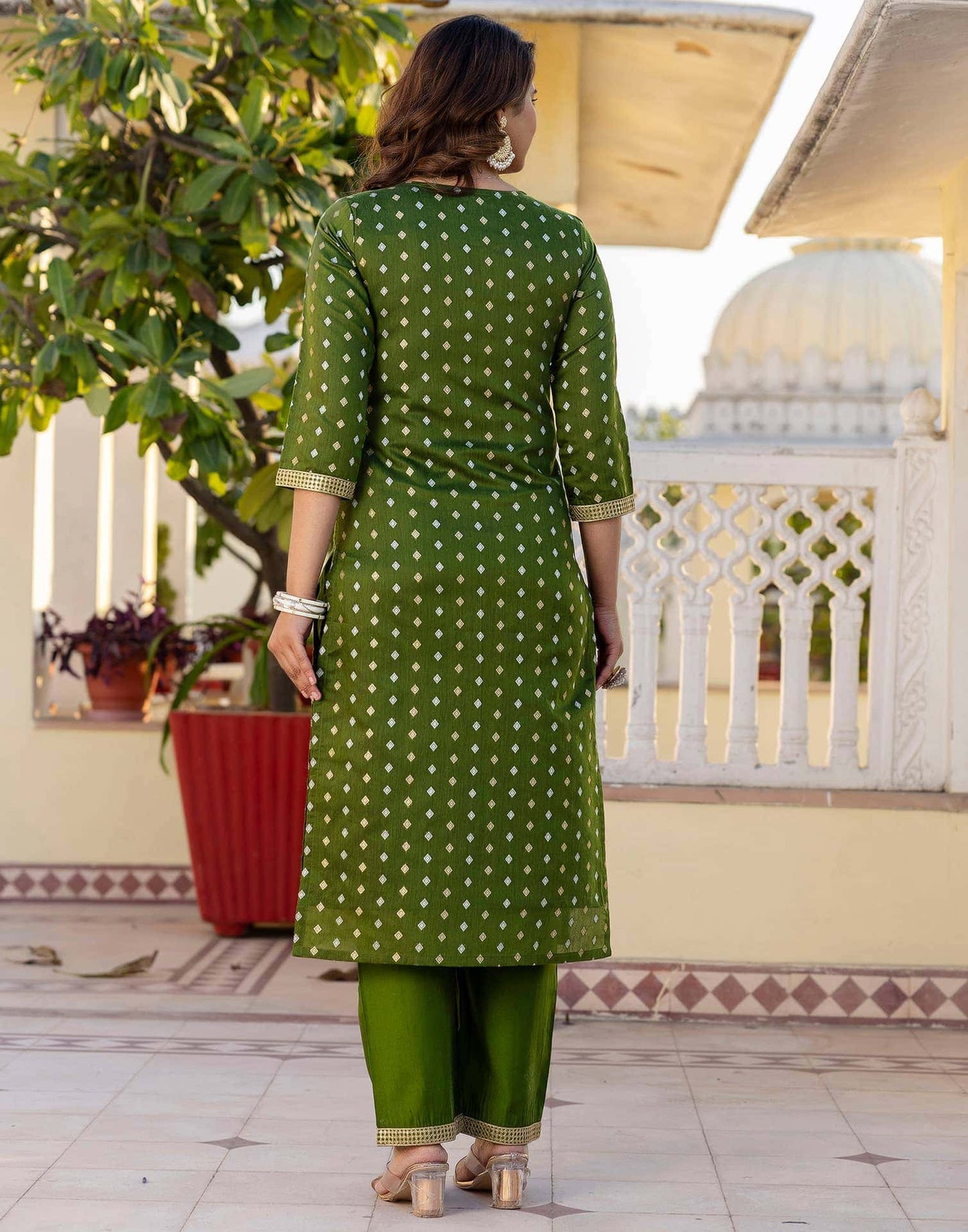 Chanderi Jaquard, Sequin Embroidery and Sequin Emb Lace Straight Kurta with Pant & Dupatta