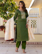 Chanderi Butti Embroidered Straight 3 Piece Kurta Set