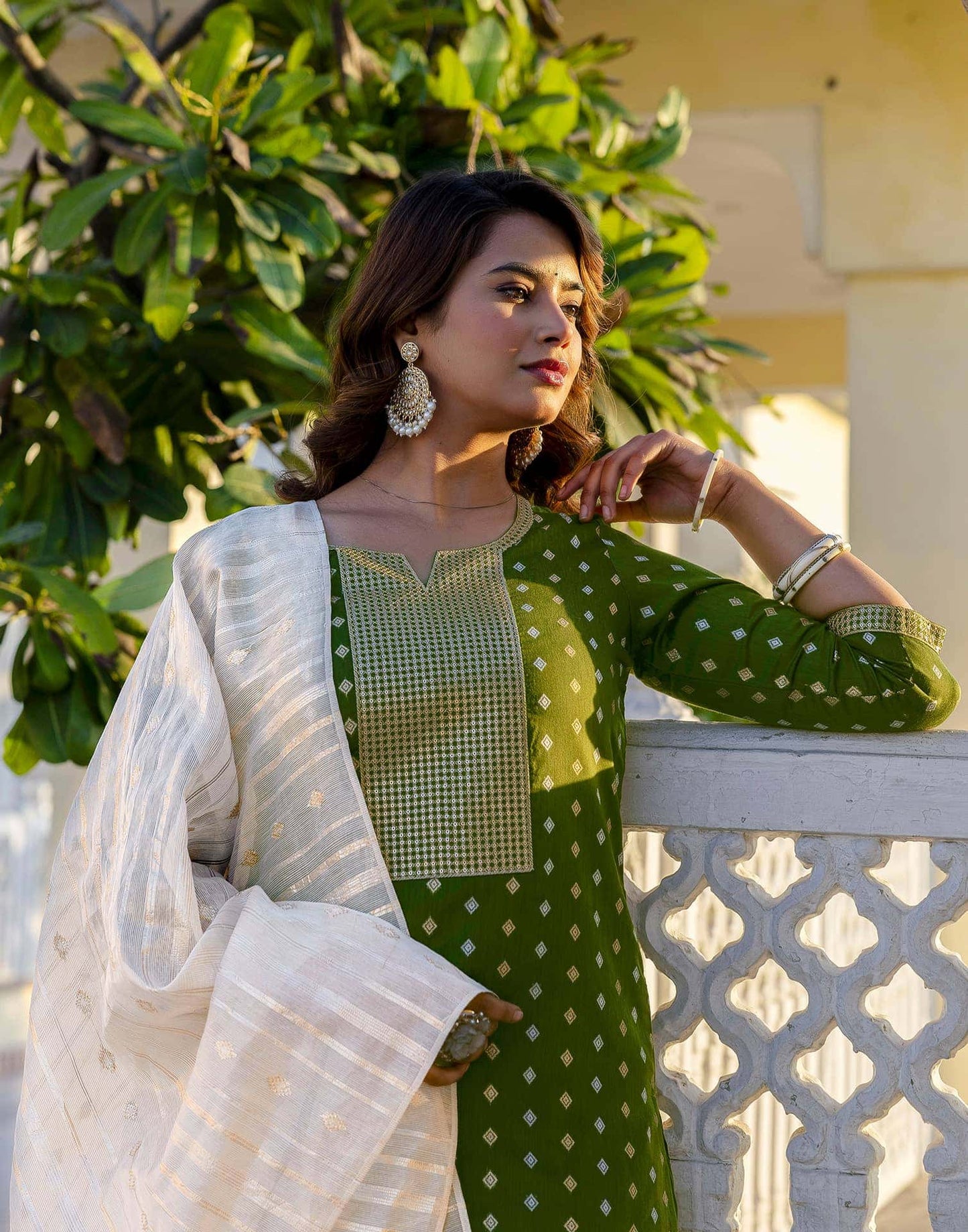 Chanderi Jaquard, Sequin Embroidery and Sequin Emb Lace Straight Kurta with Pant & Dupatta