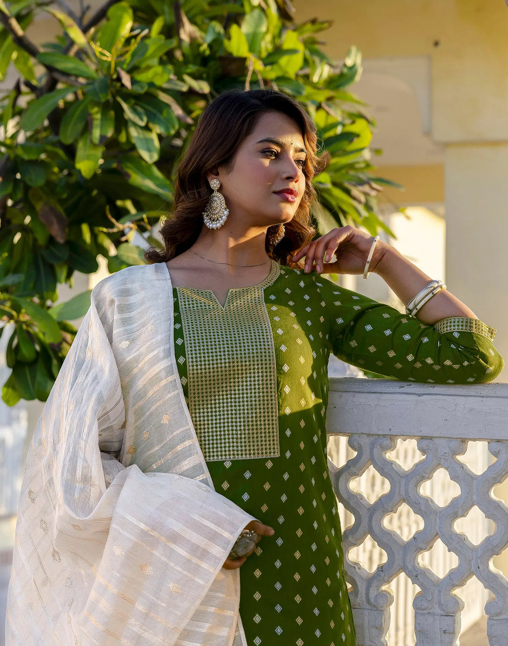 Chanderi Butti Embroidered Straight 3 Piece Kurta Set