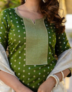 Chanderi Butti Embroidered Straight 3 Piece Kurta Set