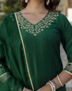 Poly Chinnon Embroidered Straight 3 Piece Kurta Set