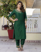 Poly Chinnon Embroidered Straight 3 Piece Kurta Set