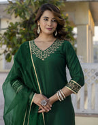 Poly Chinnon Embroidered Straight 3 Piece Kurta Set