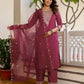 Cotton Embroidery and Sequin Work A-Line Kurta with Pant & Dupatta