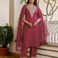 Cotton Embroidery and Sequin Work A-Line Kurta with Pant & Dupatta