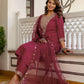Cotton Embroidery and Sequin Work A-Line Kurta with Pant & Dupatta