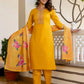 Cotton Blend Embroidery and Sequins Work Straight Kurta with Pant & Dupatta