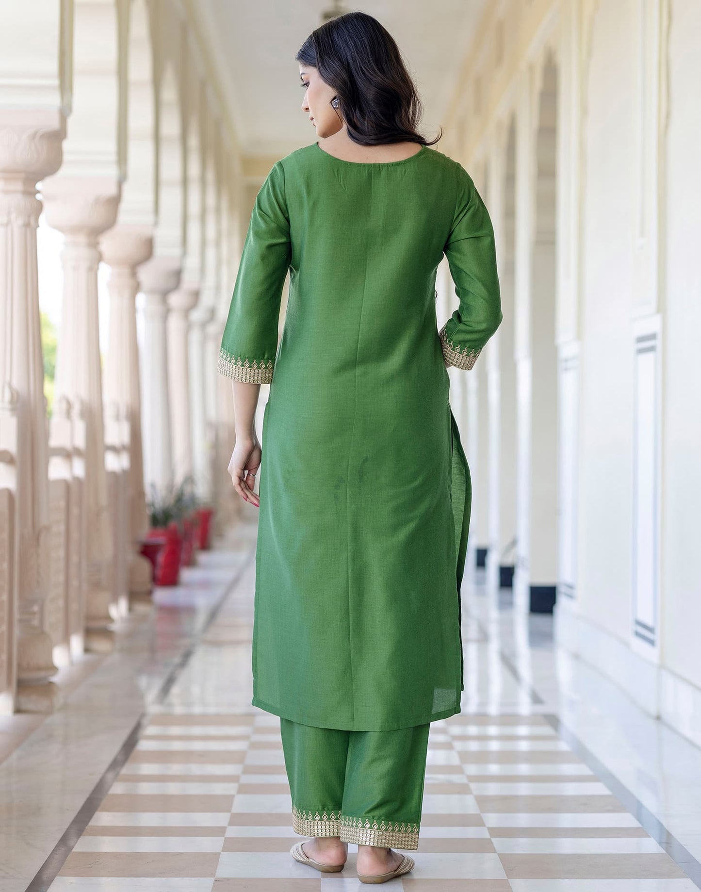 Silk Blend Sequins, Embroidery and Lace Straight Kurta with Pant & Dupatta
