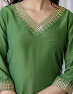 Poly Chinnon Embroidered Straight 3 Piece Kurta Set