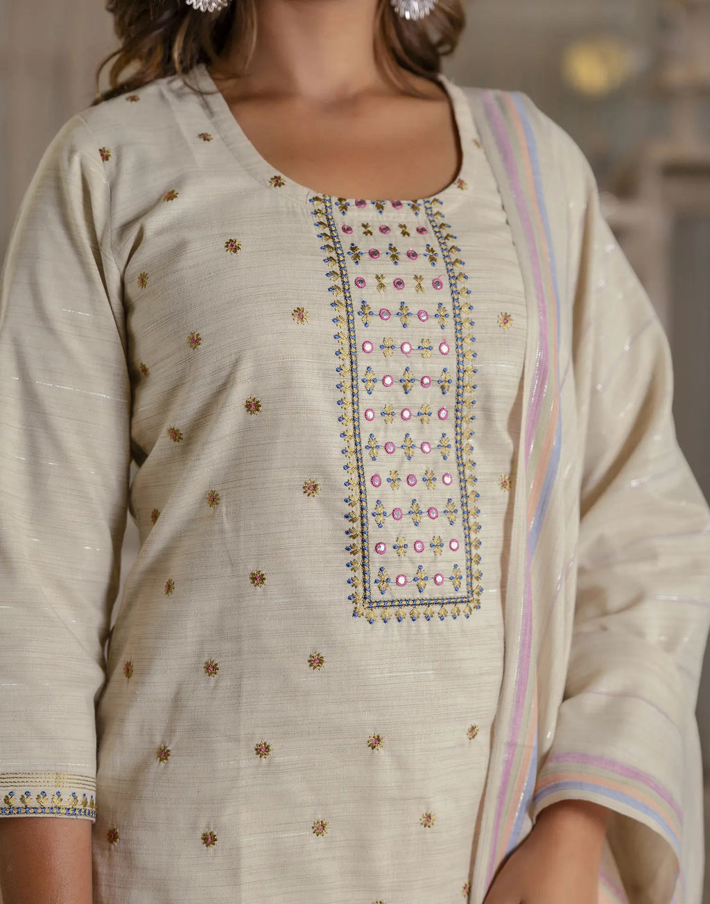 Cotton Woven Embroidered Straight 3 Piece Kurta Set