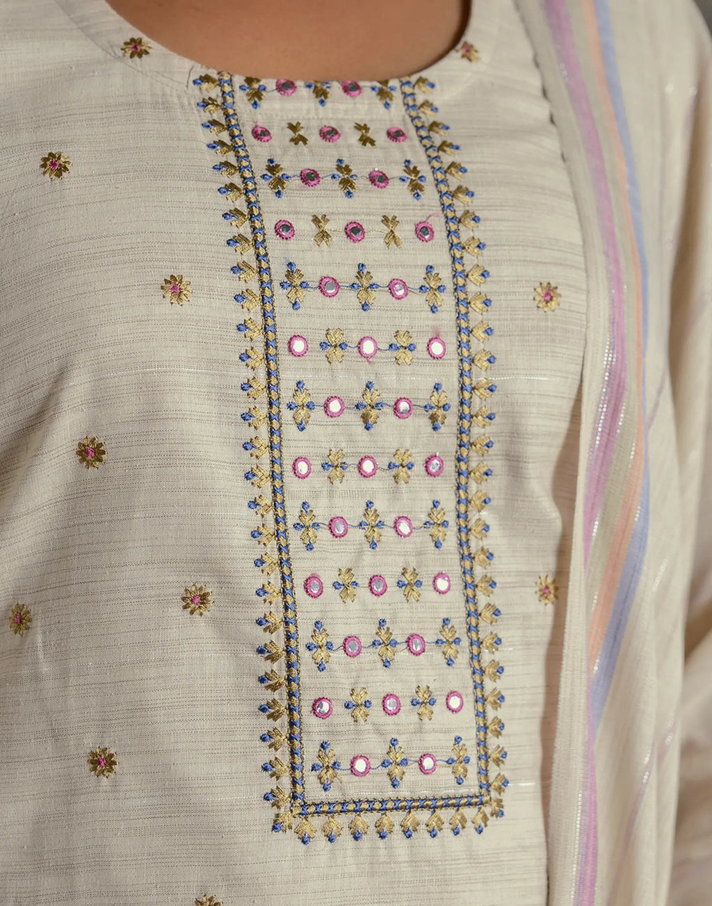 Cotton Woven Embroidered Straight 3 Piece Kurta Set