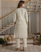 Cotton Woven Embroidered Straight 3 Piece Kurta Set