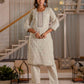 Cotton Weaving and Embroidery A-Line Kurta with Pant & Dupatta