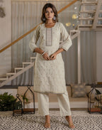 Cotton Woven Embroidered Straight 3 Piece Kurta Set