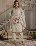 Cotton Woven Embroidered Straight 3 Piece Kurta Set