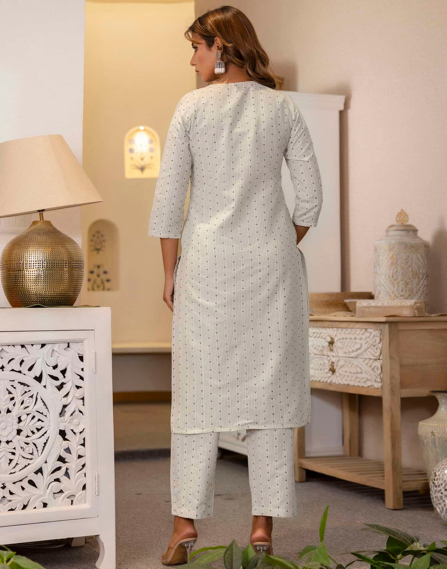 Cotton Weaving A-Line Kurta with Pant & Dupatta