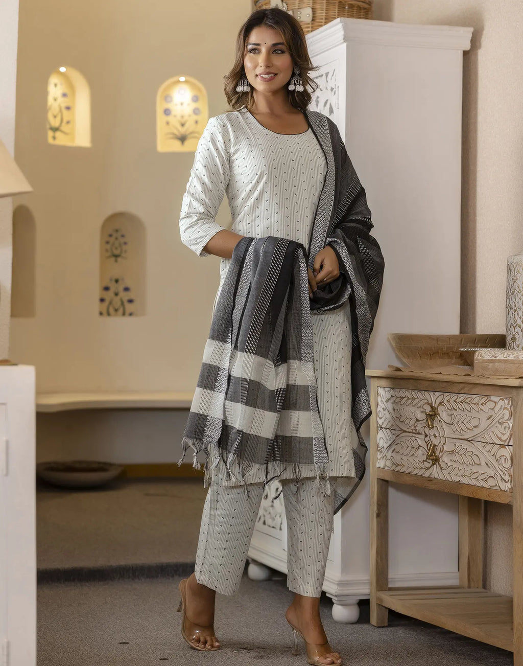 Cotton Woven Woven Straight 3 Piece Kurta Set