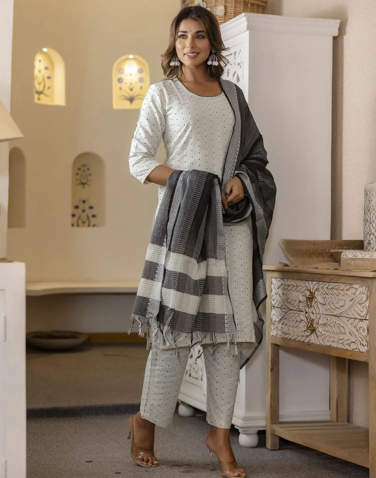 Cotton Woven Woven Straight 3 Piece Kurta Set
