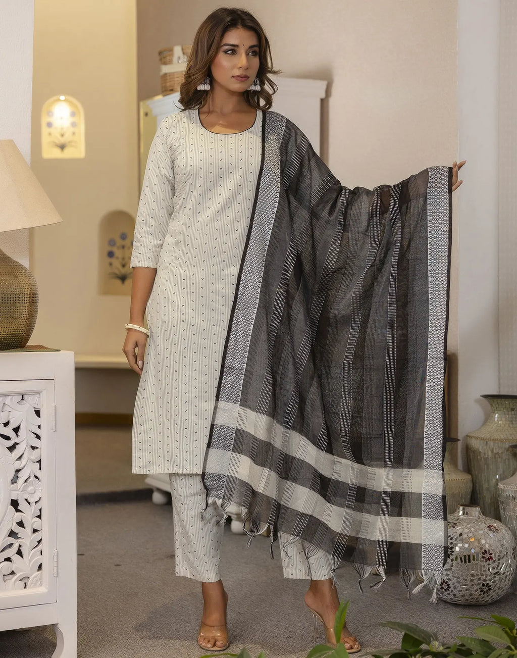 Cotton Woven Woven Straight 3 Piece Kurta Set