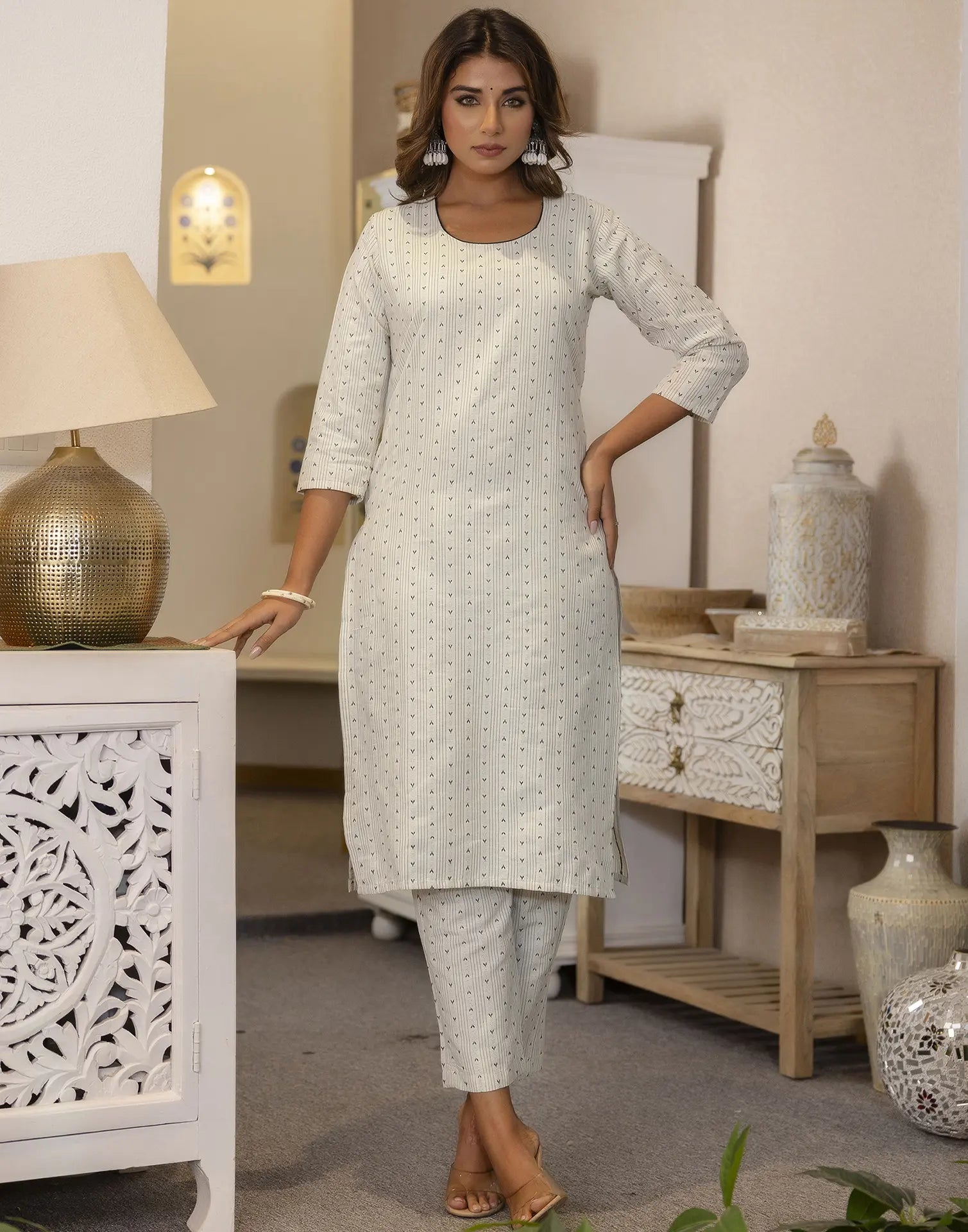 Cotton Woven Woven Straight 3 Piece Kurta Set