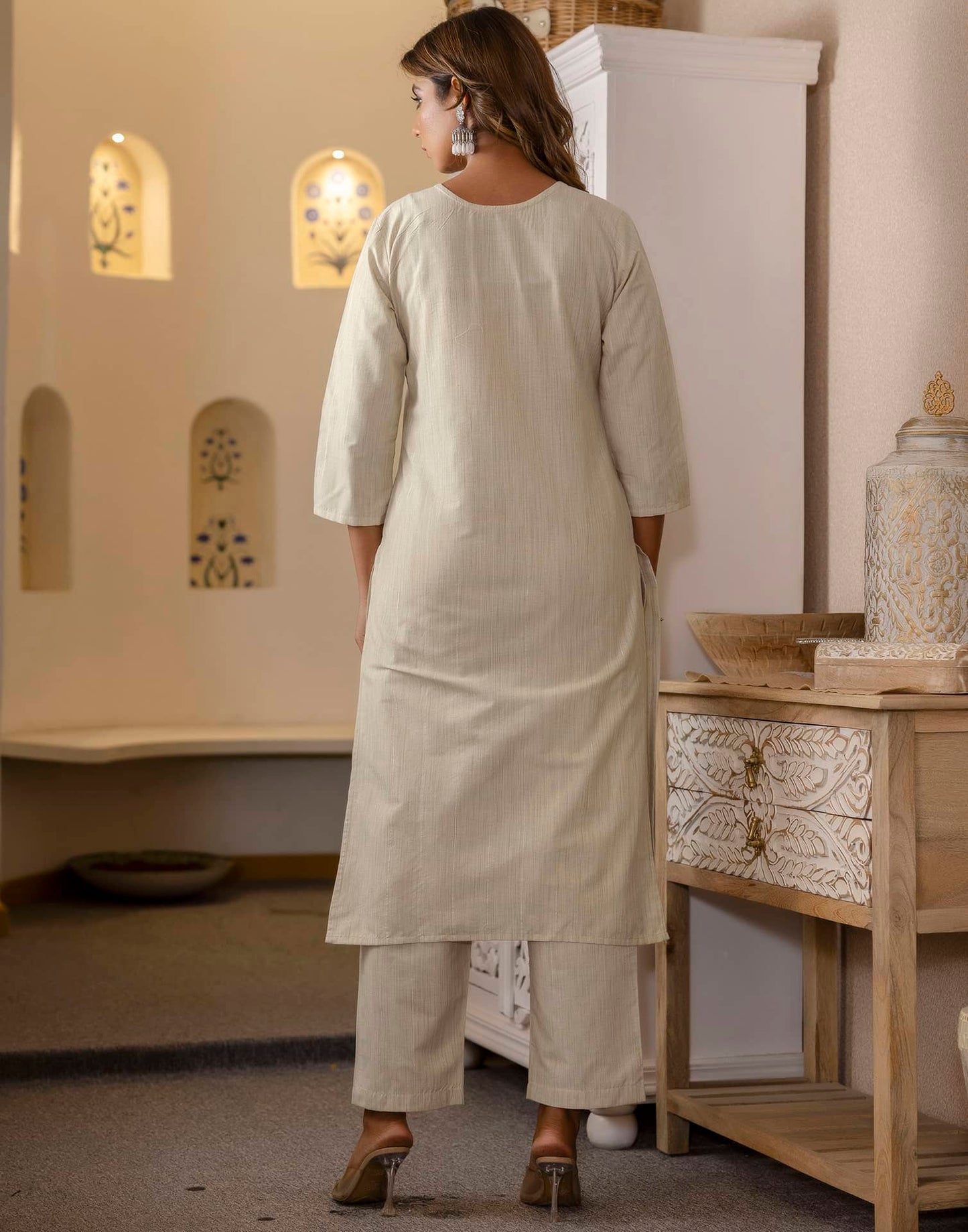 Cotton Woven Design Straight Kurta with Pant & Dupatta