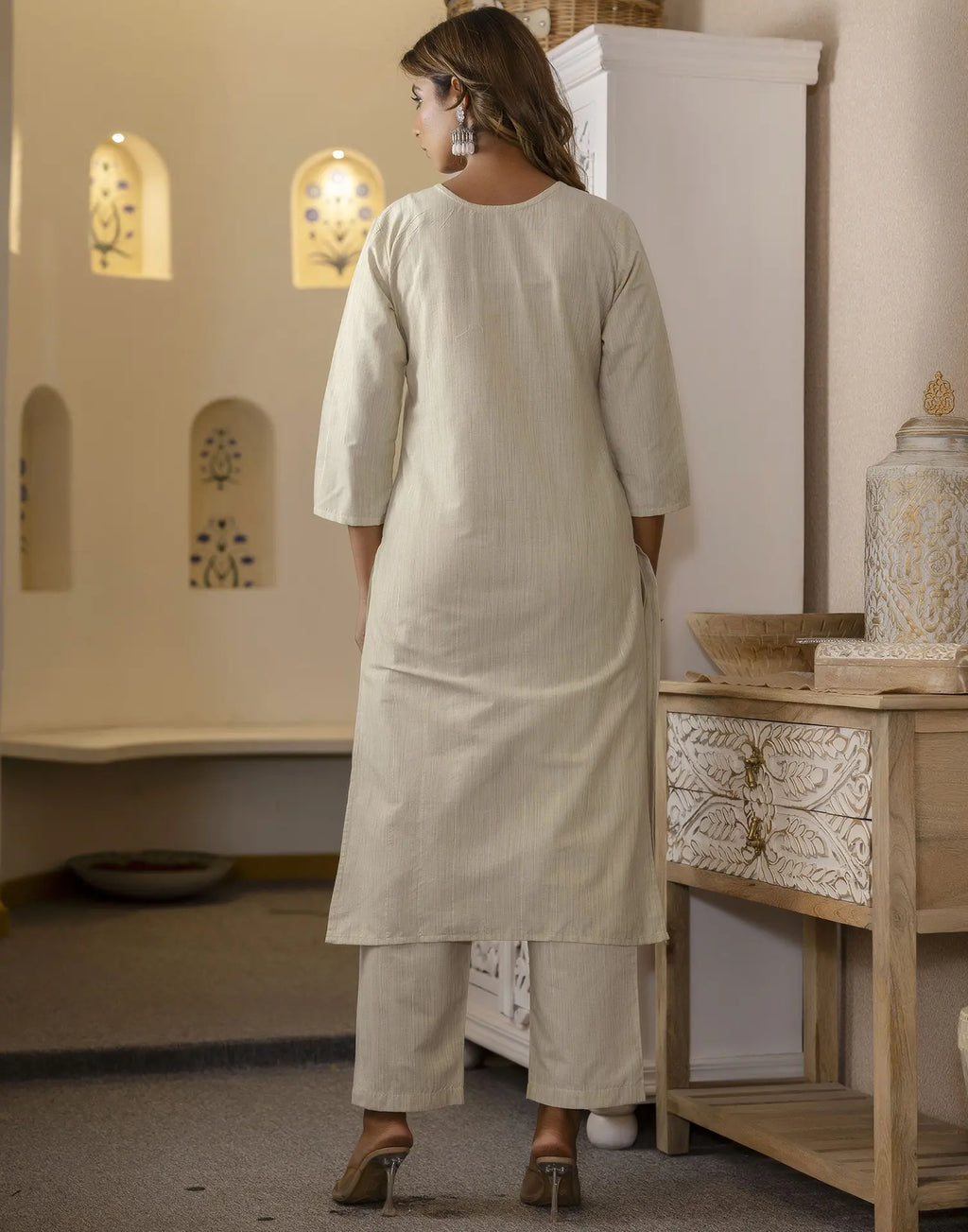 Cotton Woven Embroidered Straight 3 Piece Kurta Set