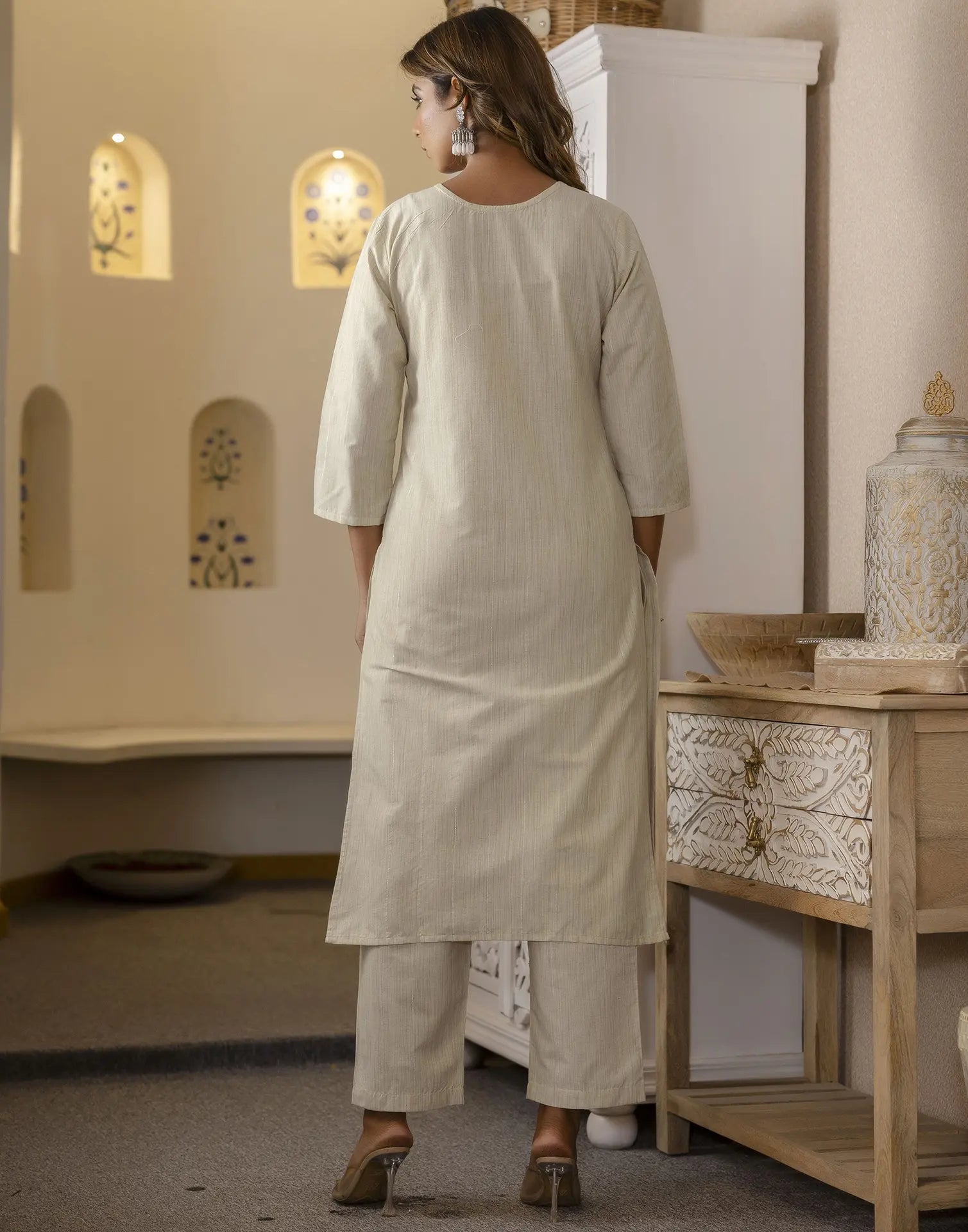 Cotton Woven Embroidered Straight 3 Piece Kurta Set