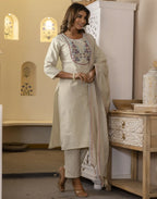 Cotton Woven Embroidered Straight 3 Piece Kurta Set