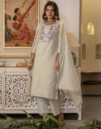 Cotton Woven Embroidered Straight 3 Piece Kurta Set