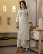 Cotton Woven Embroidered Straight 3 Piece Kurta Set