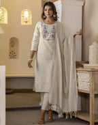 Cotton Woven Embroidered Straight 3 Piece Kurta Set