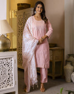 Cotton Woven Embroidered Straight 3 Piece Kurta Set