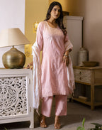 Cotton Woven Embroidered Straight 3 Piece Kurta Set