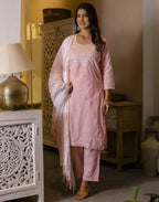 Cotton Woven Embroidered Straight 3 Piece Kurta Set
