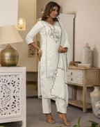 Silk Blend Embroidered Straight 3 Piece Kurta Set