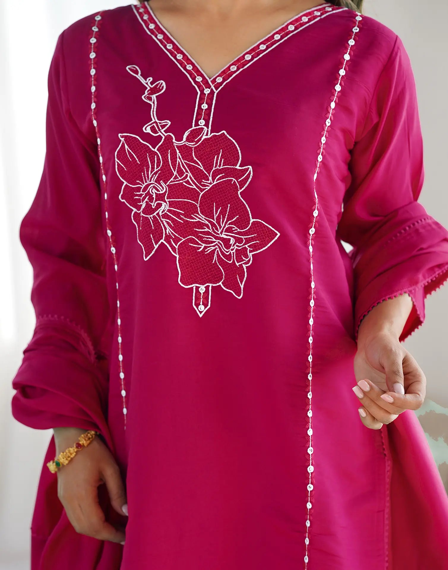 Silk Blend Embroidered Straight 3 Piece Kurta Set