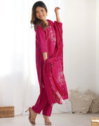 Silk Blend Embroidered Straight 3 Piece Kurta Set