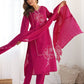 Silk Embroidery and Lace Straight Kurta with Pant & Dupatta