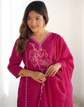 Silk Blend Embroidered Straight 3 Piece Kurta Set