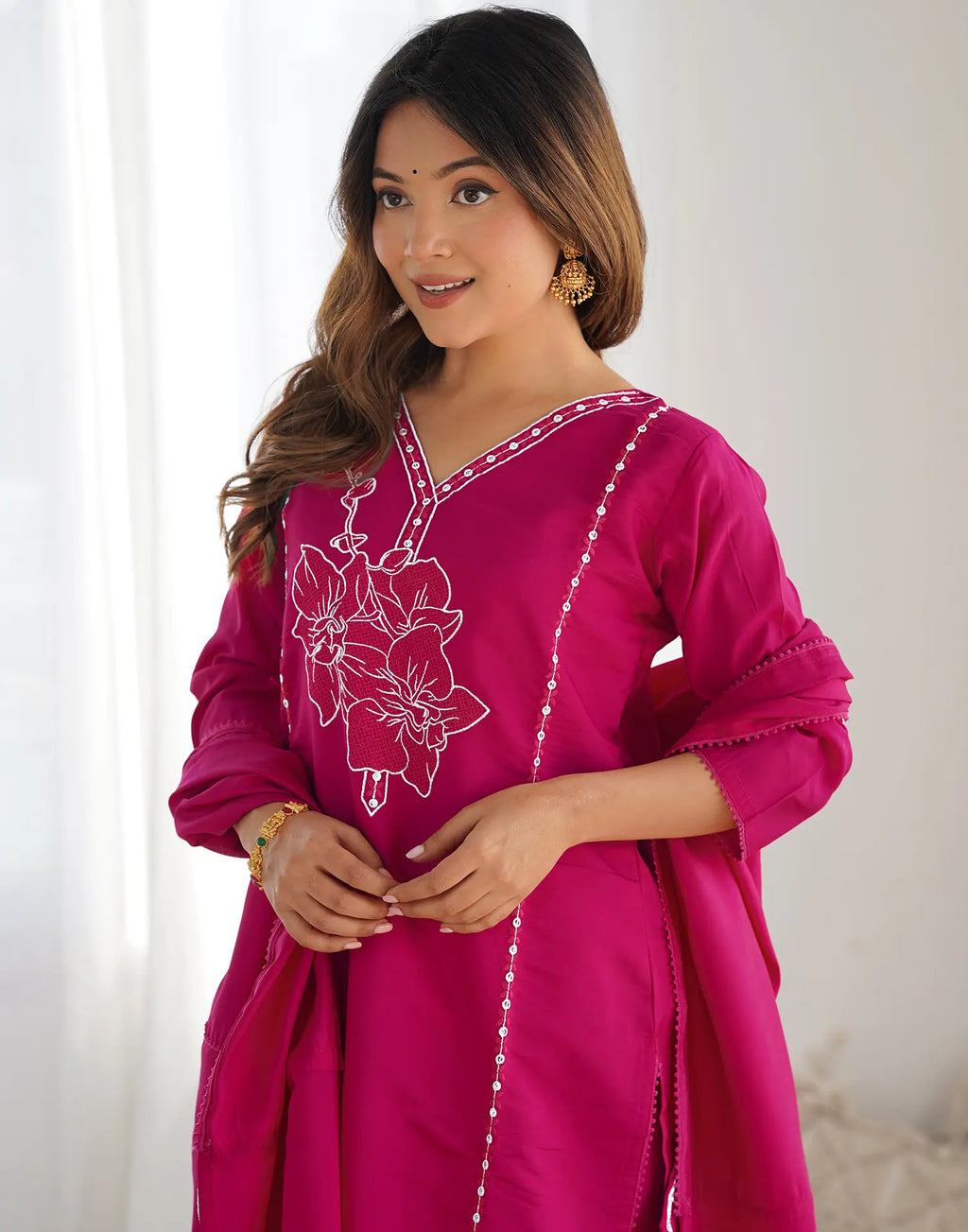 Silk Blend Embroidered Straight 3 Piece Kurta Set
