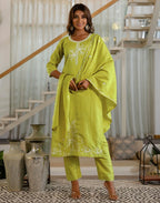Silk Blend Embroidered Straight 3 Piece Kurta Set