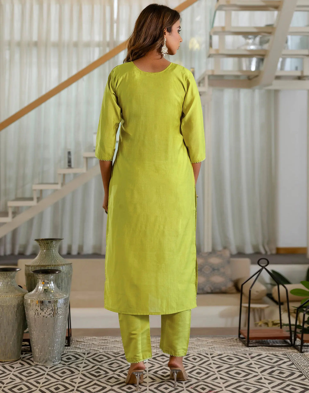 Silk Blend Embroidered Straight 3 Piece Kurta Set