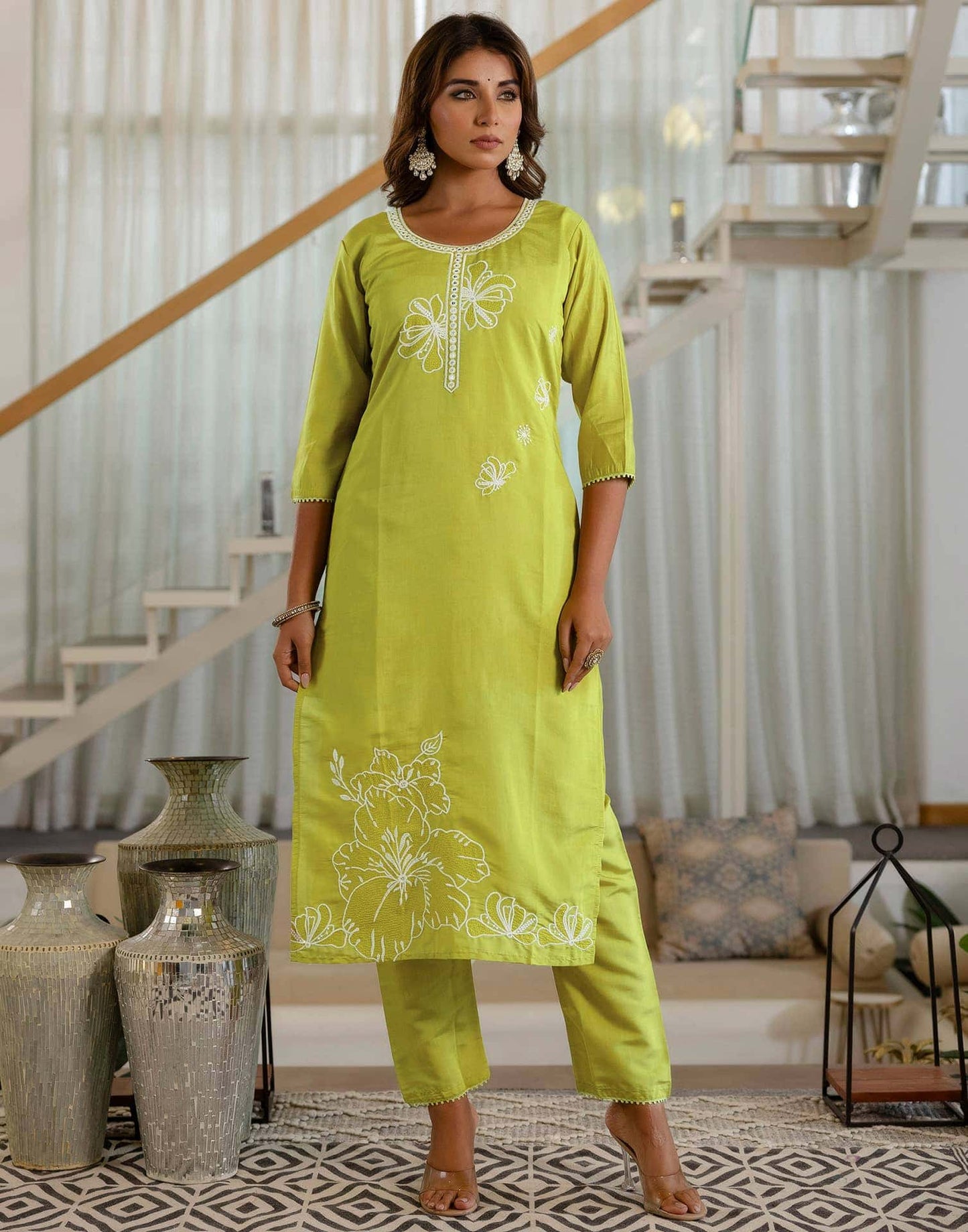 Silk Embroidery and Lace Straight Kurta with Pant & Dupatta