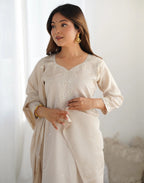 Silk Blend Embroidered Straight 3 Piece Kurta Set