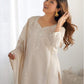 Beige Silk Sequence Sweetheart Neck 3/4 Sleeve Straight Kurta Set With Pant & Dupatta