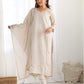 Beige Silk Sequence Sweetheart Neck 3/4 Sleeve Straight Kurta Set With Pant & Dupatta