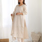 Beige Silk Sequence Sweetheart Neck 3/4 Sleeve Straight Kurta Set With Pant & Dupatta
